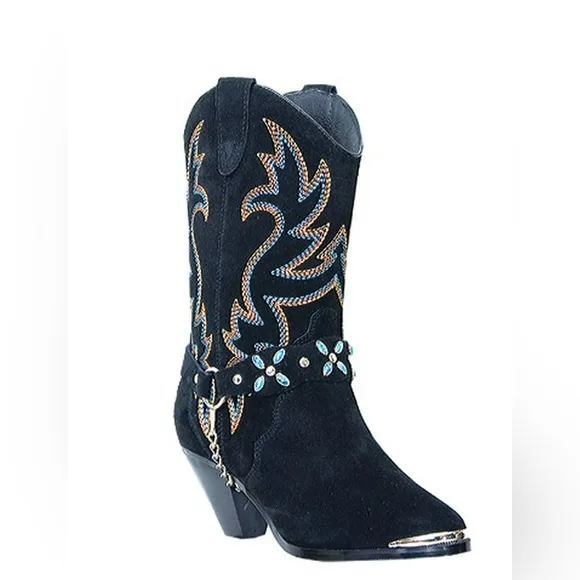 Dingo Victoria Black Western Boots with Turquoise Embroidery sz 9.5