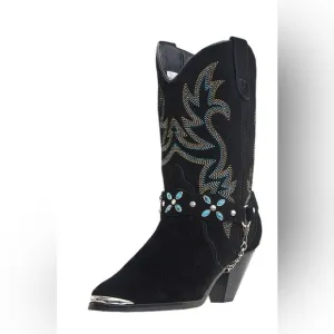 Dingo Victoria Black Western Boots with Turquoise Embroidery sz 9.5