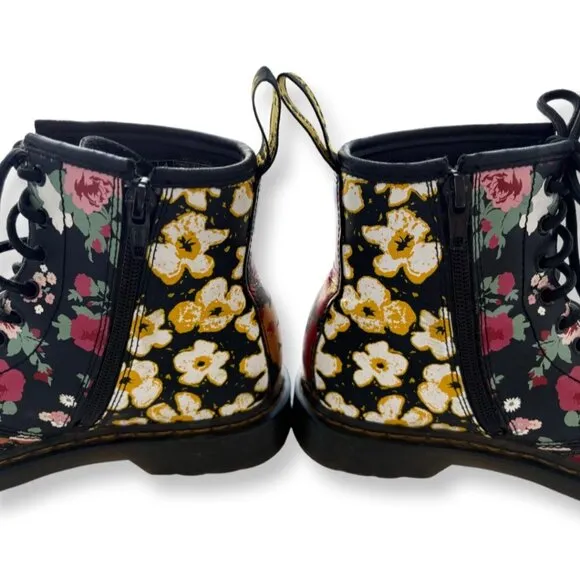 Dr. Martens 1460 Floral Mash Up Black Leather Lace Up Boots Size US 4 Juniors