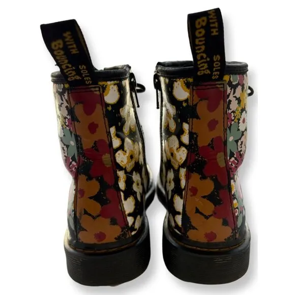 Dr. Martens 1460 Floral Mash Up Black Leather Lace Up Boots Size US 4 Juniors