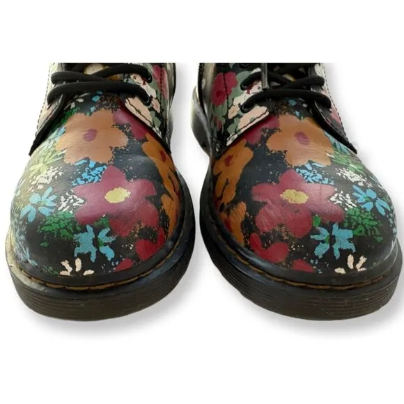 Dr. Martens 1460 Floral Mash Up Black Leather Lace Up Boots Size US 4 Juniors