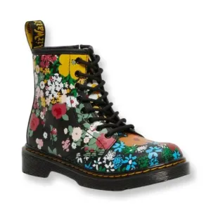 Dr. Martens 1460 Floral Mash Up Black Leather Lace Up Boots Size US 4 Juniors
