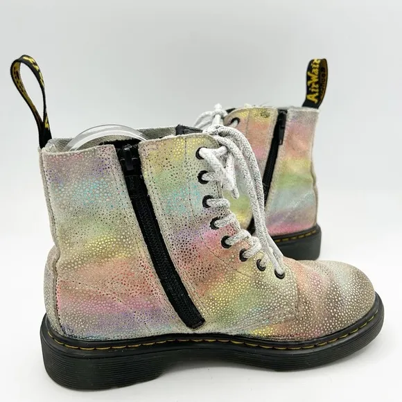 Dr. Martens Youth 1460 Pascal Rainbow Iridescent Lace Up Boots Size 2 US