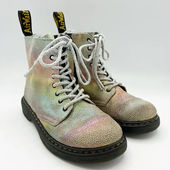 Dr. Martens Youth 1460 Pascal Rainbow Iridescent Lace Up Boots Size 2 US