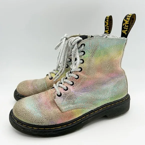 Dr. Martens Youth 1460 Pascal Rainbow Iridescent Lace Up Boots Size 2 US