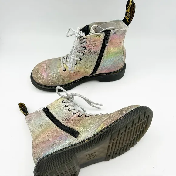 Dr. Martens Youth 1460 Pascal Rainbow Iridescent Lace Up Boots Size 2 US