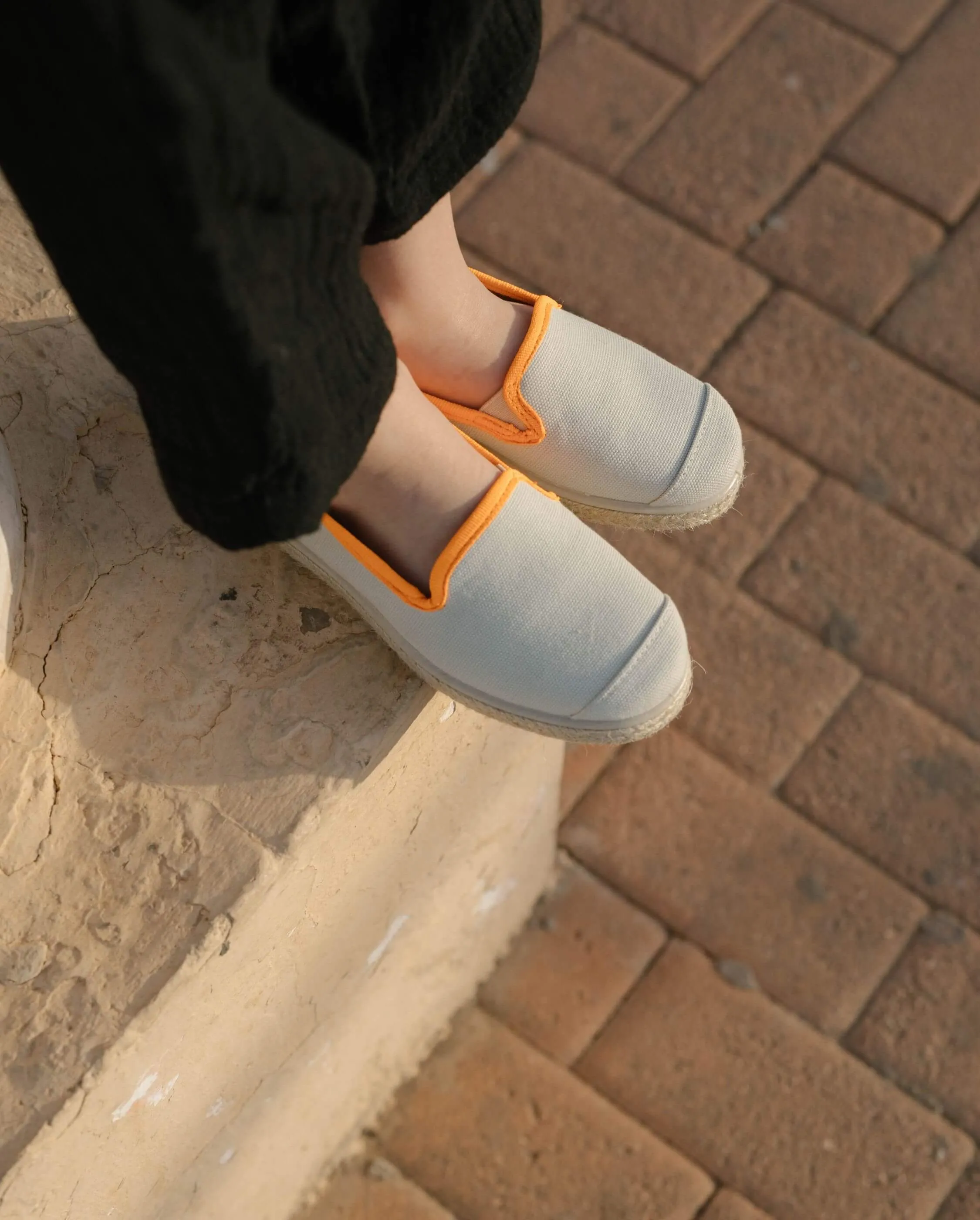 Espadrille enfant PET recyclé, beige fluo orange