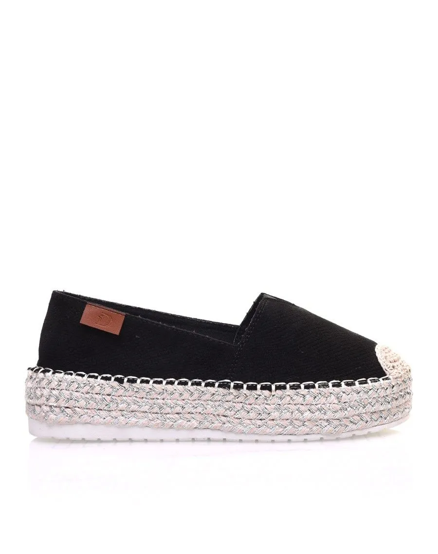 Espadrilles noires compensées à semelle tressée argentée