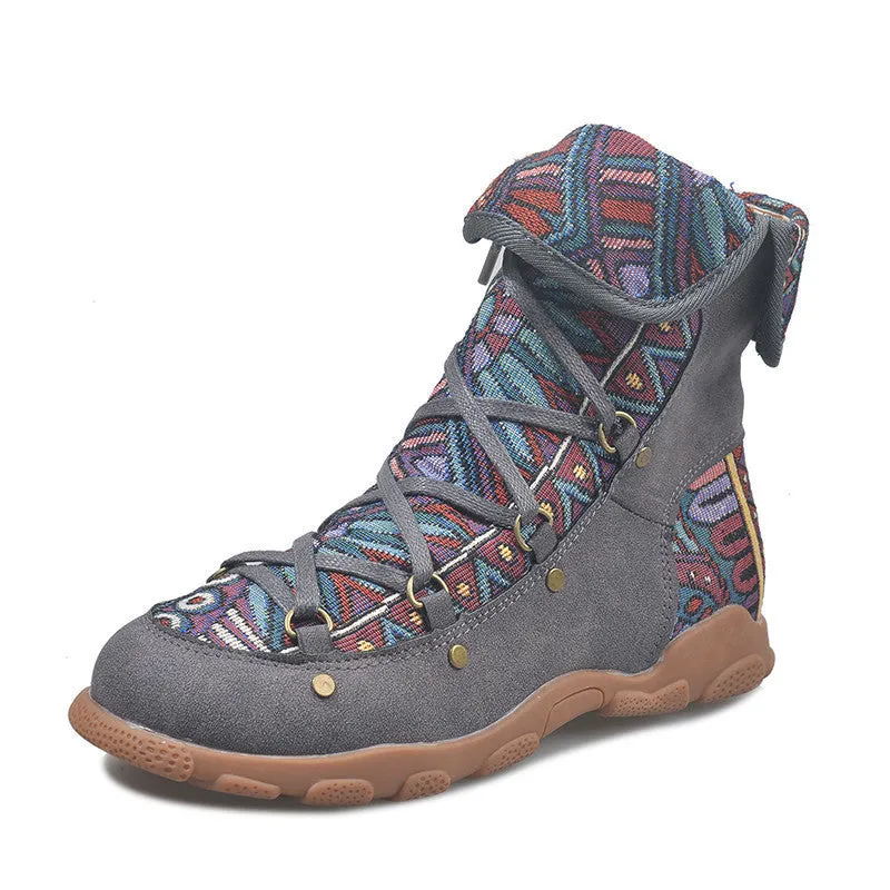 European And American Women's Flat-bottomed Velvet Martin Boots