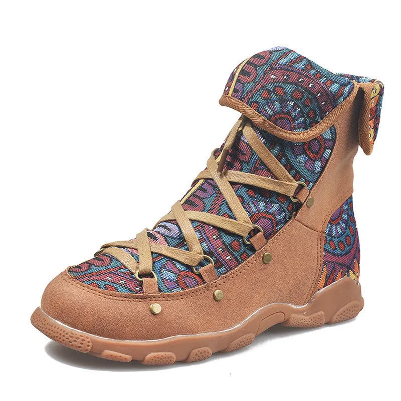 European And American Women's Flat-bottomed Velvet Martin Boots