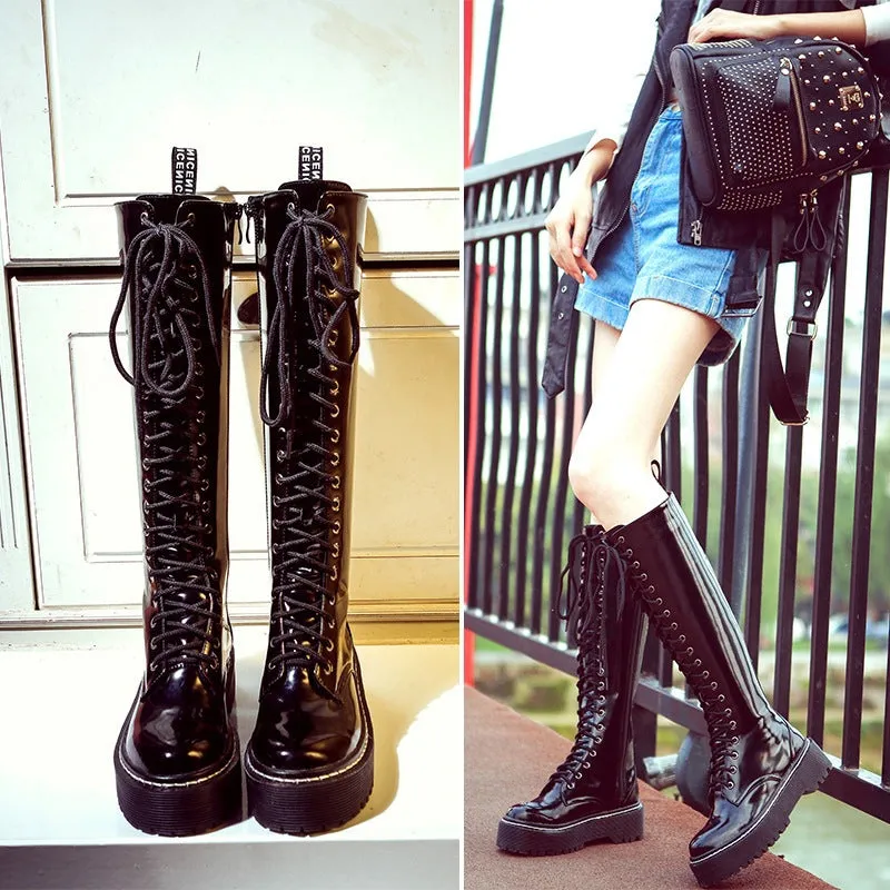Flat Martin boots women thick heel long boots