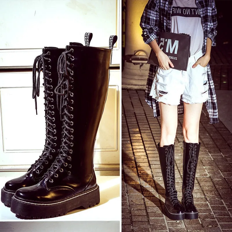 Flat Martin boots women thick heel long boots