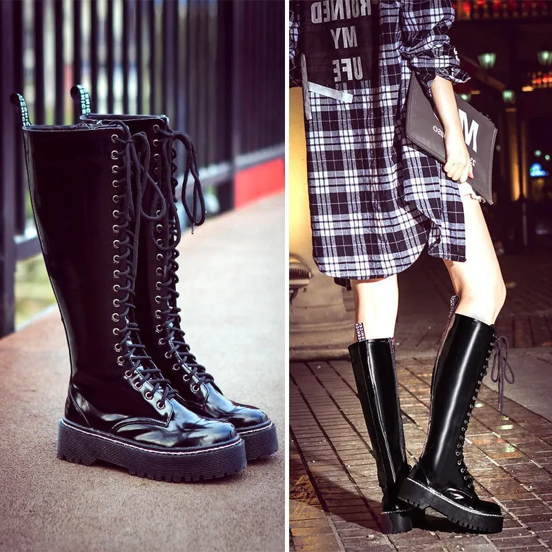 Flat Martin boots women thick heel long boots