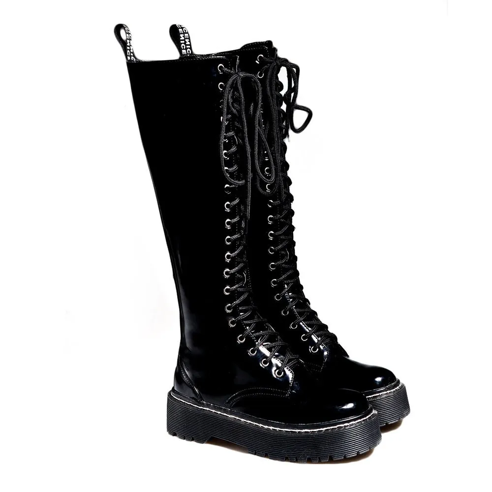Flat Martin boots women thick heel long boots