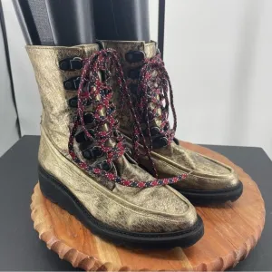 Free People Fallon Hiker Boot Metallic Gold Leather Lace-Up Womens Boot 37 6-6.5