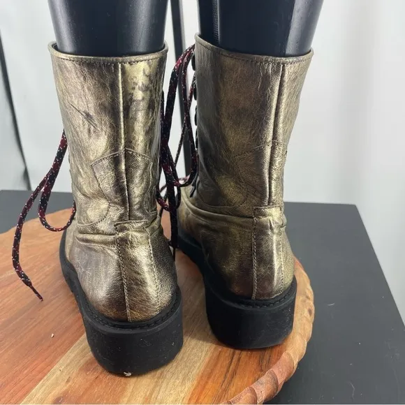 Free People Fallon Hiker Boot Metallic Gold Leather Lace-Up Womens Boot 37 6-6.5