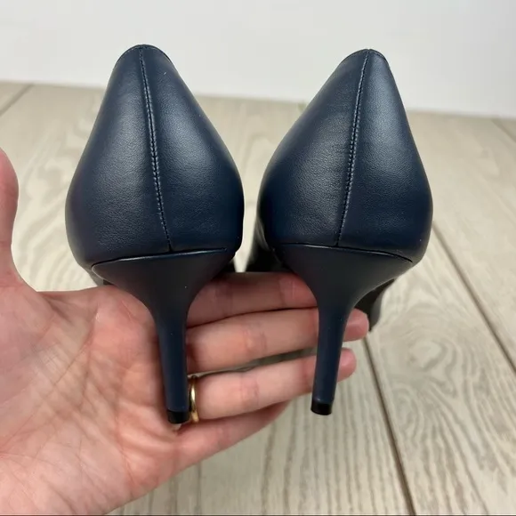 French Connection Kate Classic Pointy Toe Stiletto Pump 10 Navy Faux Leather $98