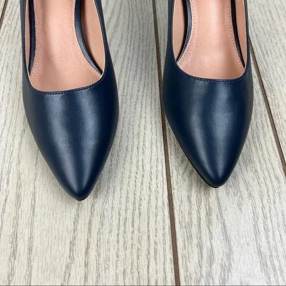 French Connection Kate Classic Pointy Toe Stiletto Pump 10 Navy Faux Leather $98