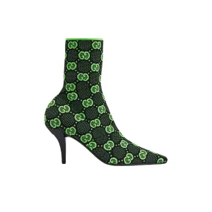 GG GG 75MM KNIT ANKLE BOOTS BLACK FLUORESCENT GREEN FABRIC718378 FAAQP 1004