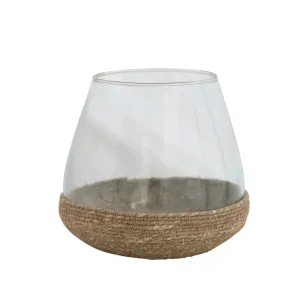 Glass Candle Holder/Vase w/ Woven Jute Base, Natural