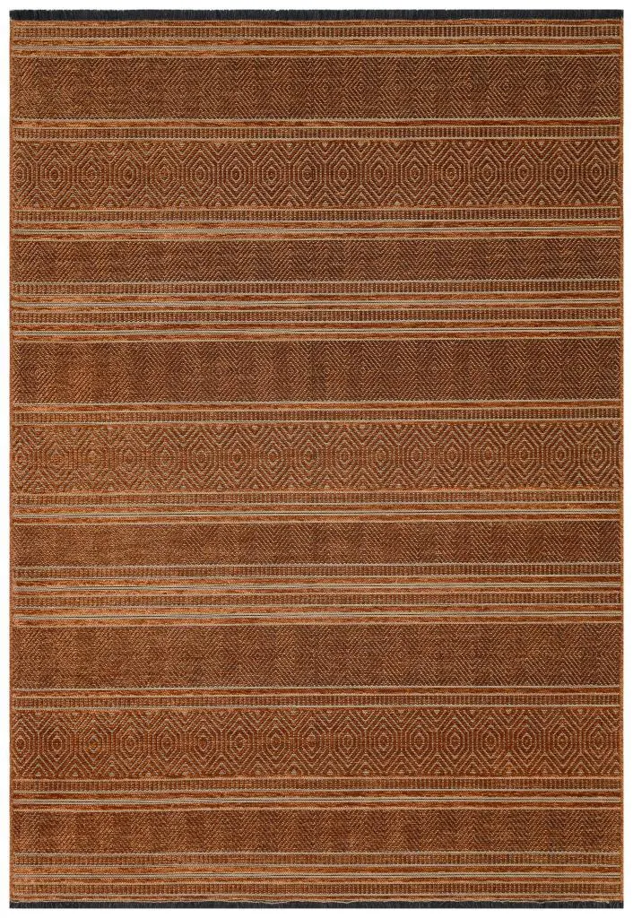 Gloria Jute Scandinavian Patterned Terracota Kilim Rug 4006