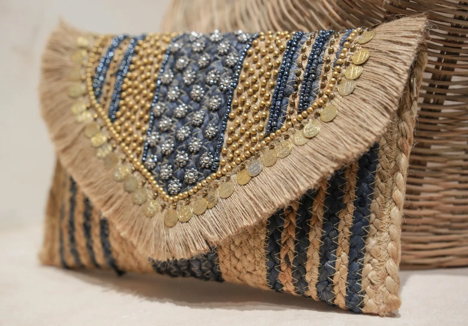 Golden Tide Jute Sling Bag