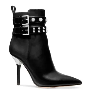 Gorgeous Amal 4” stilletos black and silver studded leather ankle boots 6.5 NIB