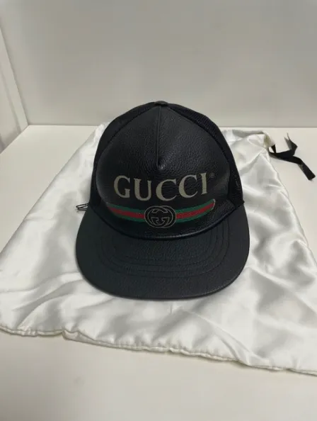 Gucci Logo Baseball Cap in Black Leather