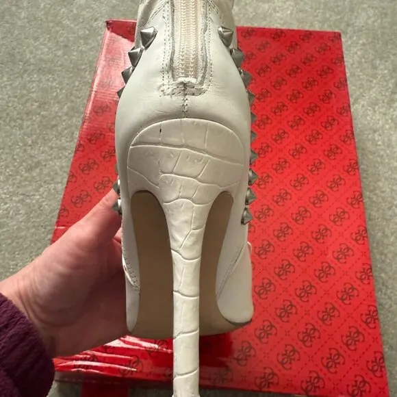 Guess GW Nyx White Multi Leather Studded Boots - Size 6M