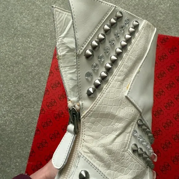 Guess GW Nyx White Multi Leather Studded Boots - Size 6M