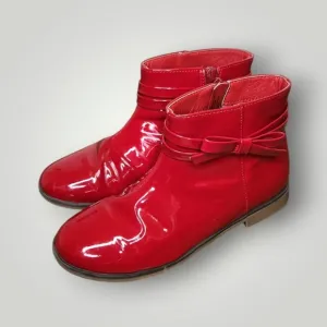 Gymboree Red Kids Boots with Bow size 2 Red Boots Side Zips Faux Patent Leather