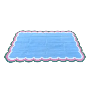 Handmade Scalloped Cotton Area Rug - Light Blue
