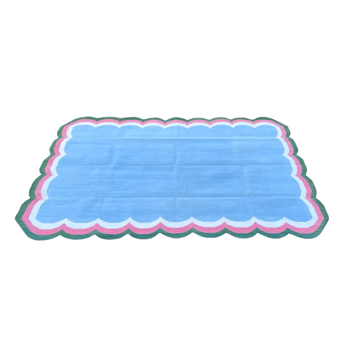 Handmade Scalloped Cotton Area Rug - Light Blue
