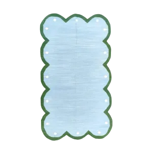 Handmade Scalloped Dotted Cotton Rug - Light Blue