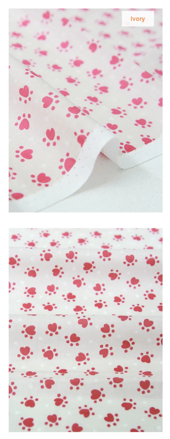Heart Paws Semi-sheer Cotton Fabric - 4 Colors - Lightweight and Thin - 55" Wide - By the Yard 80728