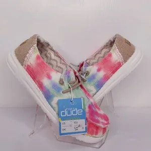 HEY DUDE 'WENDY BOHO MANDALA' TIE-DYE LACE TRIM YOUTH MOCCASIN SHOE SIZE 1