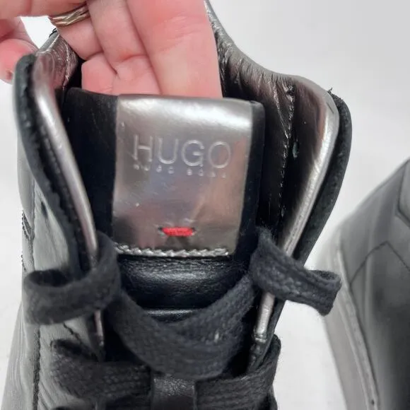 Hugo Hugo Boss Black Silver Leather High Top Sneakers Trainers EU42 Men's US 9