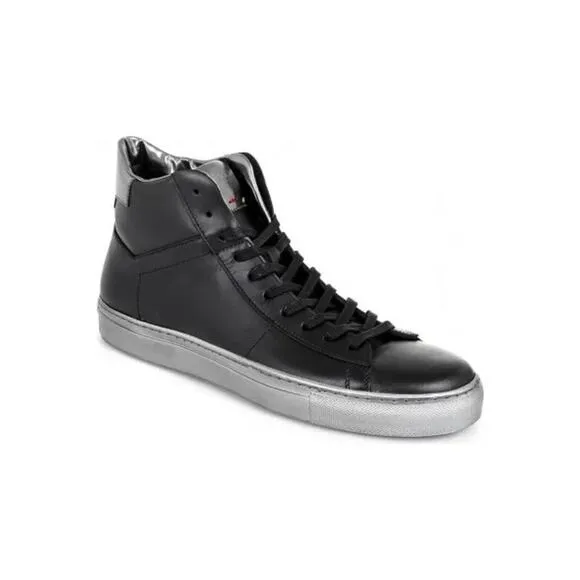 Hugo Hugo Boss Black Silver Leather High Top Sneakers Trainers EU42 Men's US 9