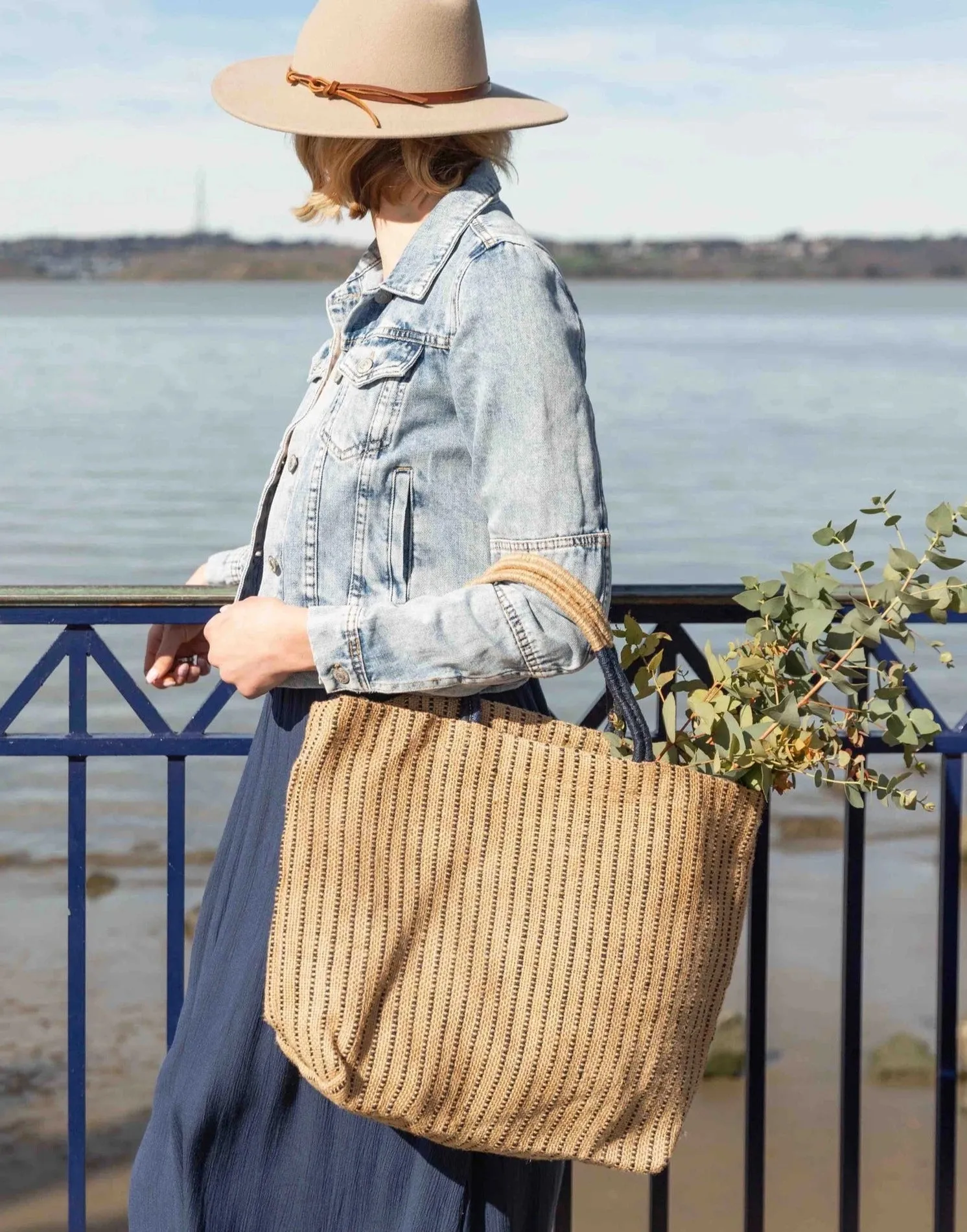 Indigo Stripes Jute Market Tote