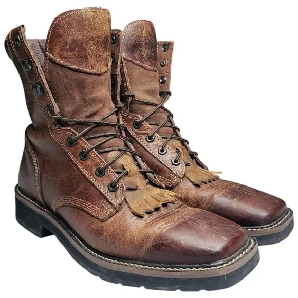 Justin Boots Leather Laver Kiltie Square Toe Mens Size 10EE Extra Wide Western