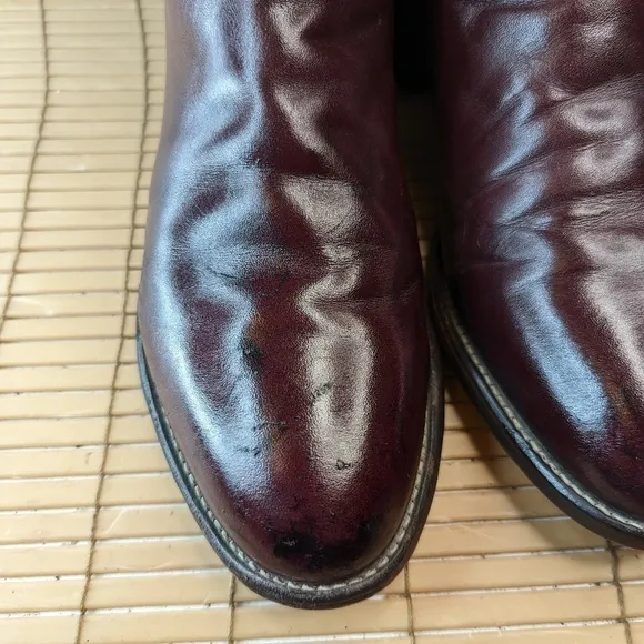 Justin Boots Style 3037  Burgundy Wine Leather  Roper Cowboy Boots Made In USA M