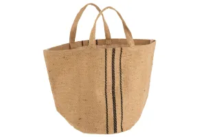 Jute Strandtaske m. Sorte Striber