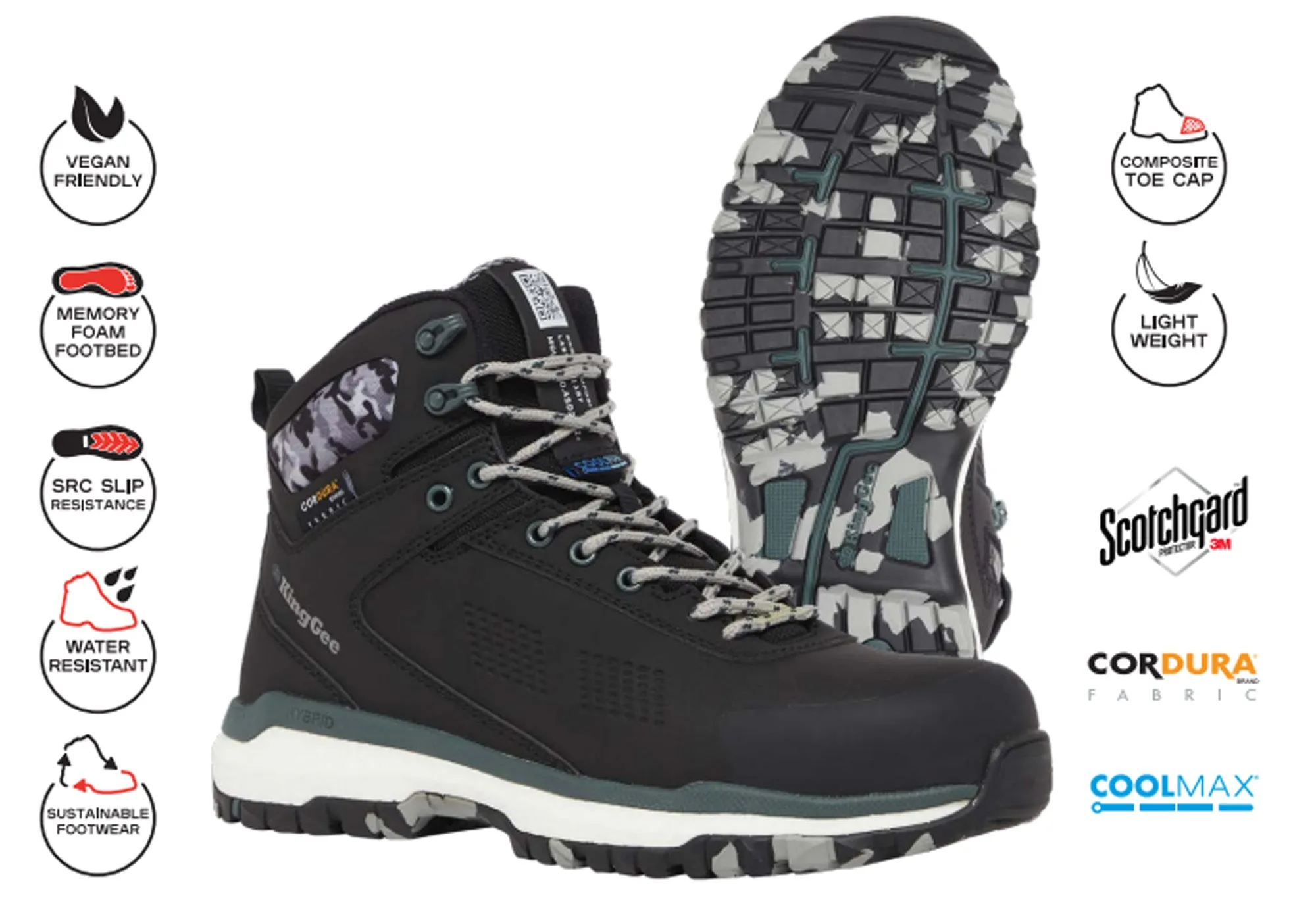 KingGee Mens Terra Firma Hybrid Zip Lace Composite Toe Work Boots