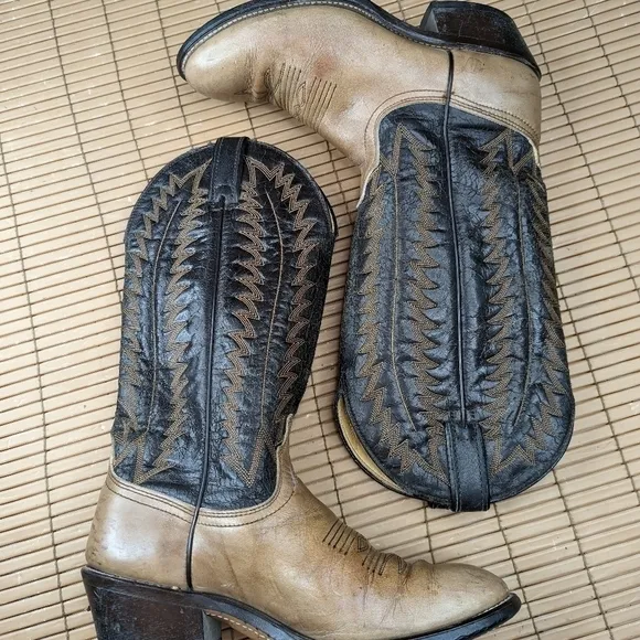 Laredo Boots Mens cognac brown and black shaft 14&quot; tall Stockman Pull On Western