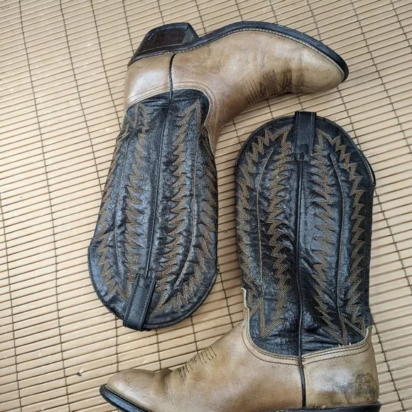 Laredo Boots Mens cognac brown and black shaft 14&quot; tall Stockman Pull On Western