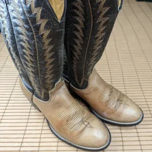 Laredo Boots Mens cognac brown and black shaft 14&quot; tall Stockman Pull On Western