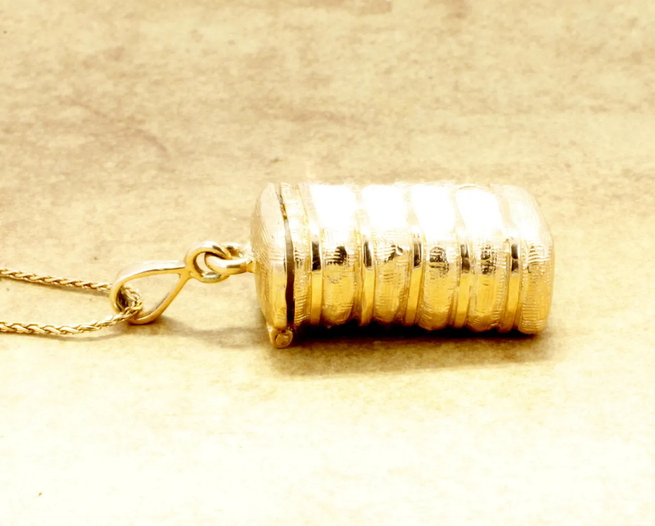 Large Cotton Bale Locket in Solid 14kt Yellow Gold