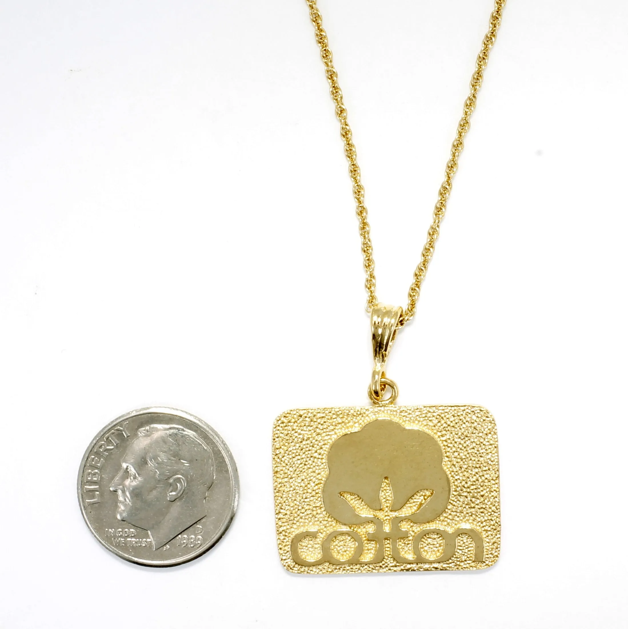Large Gold Cotton Inc Necklace with Seal of Cotton Logo