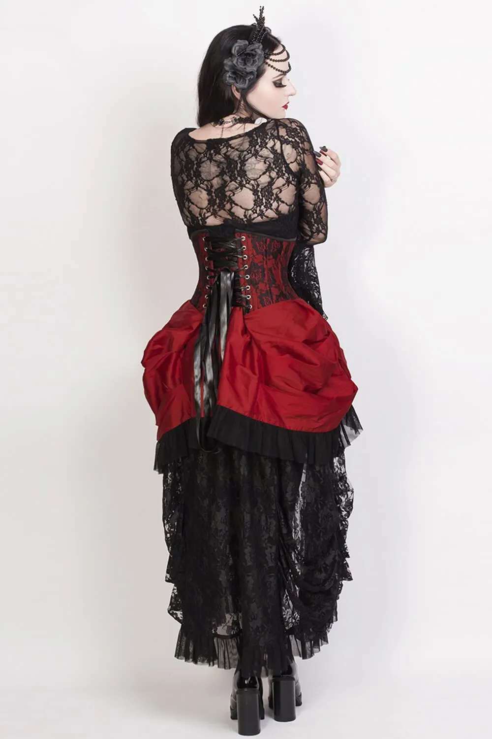 Laureen Custom Made Burgundy Burlesque Underbust Corset Dress