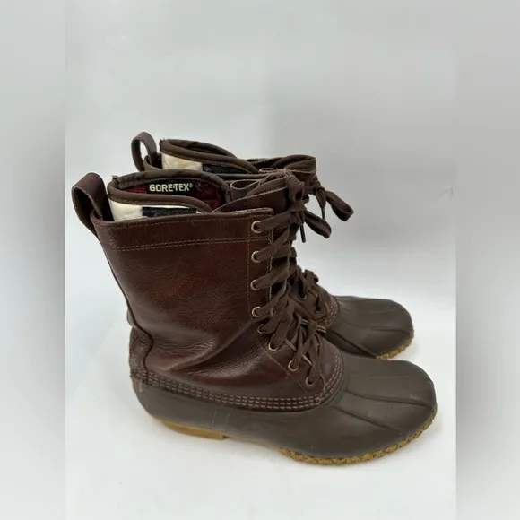 LL Bean Maine Hunting Shoe 8&quot; Duck Boot Gore Tex Sock Liner Men's 10 F M Brown